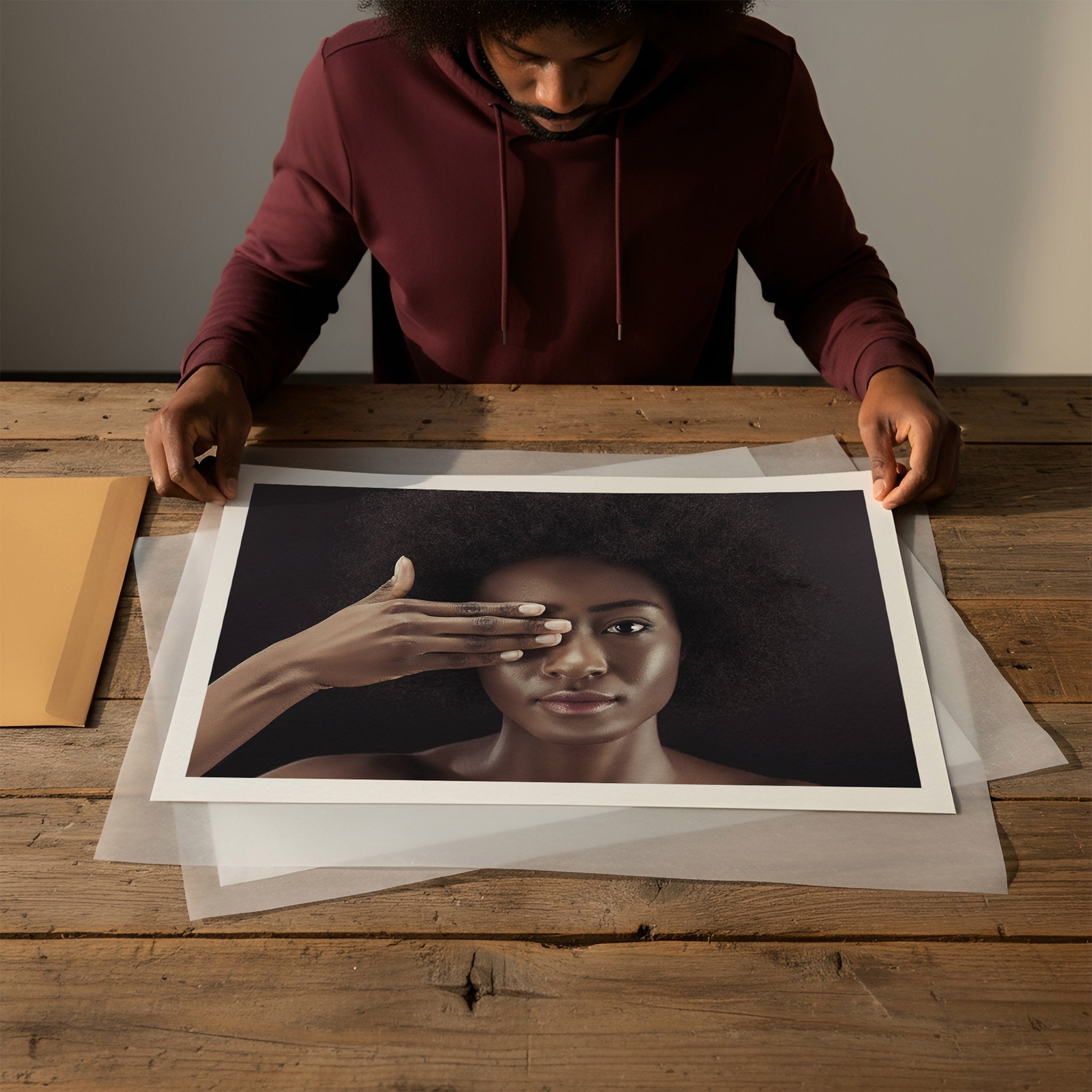 Inspecting Prints Photo Mockup