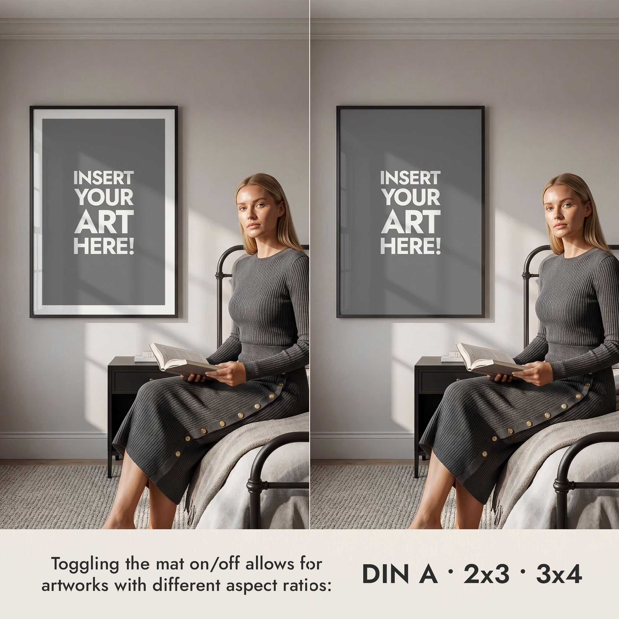 Vertical Framed Video Mockup — Woman Sitting on a Bed