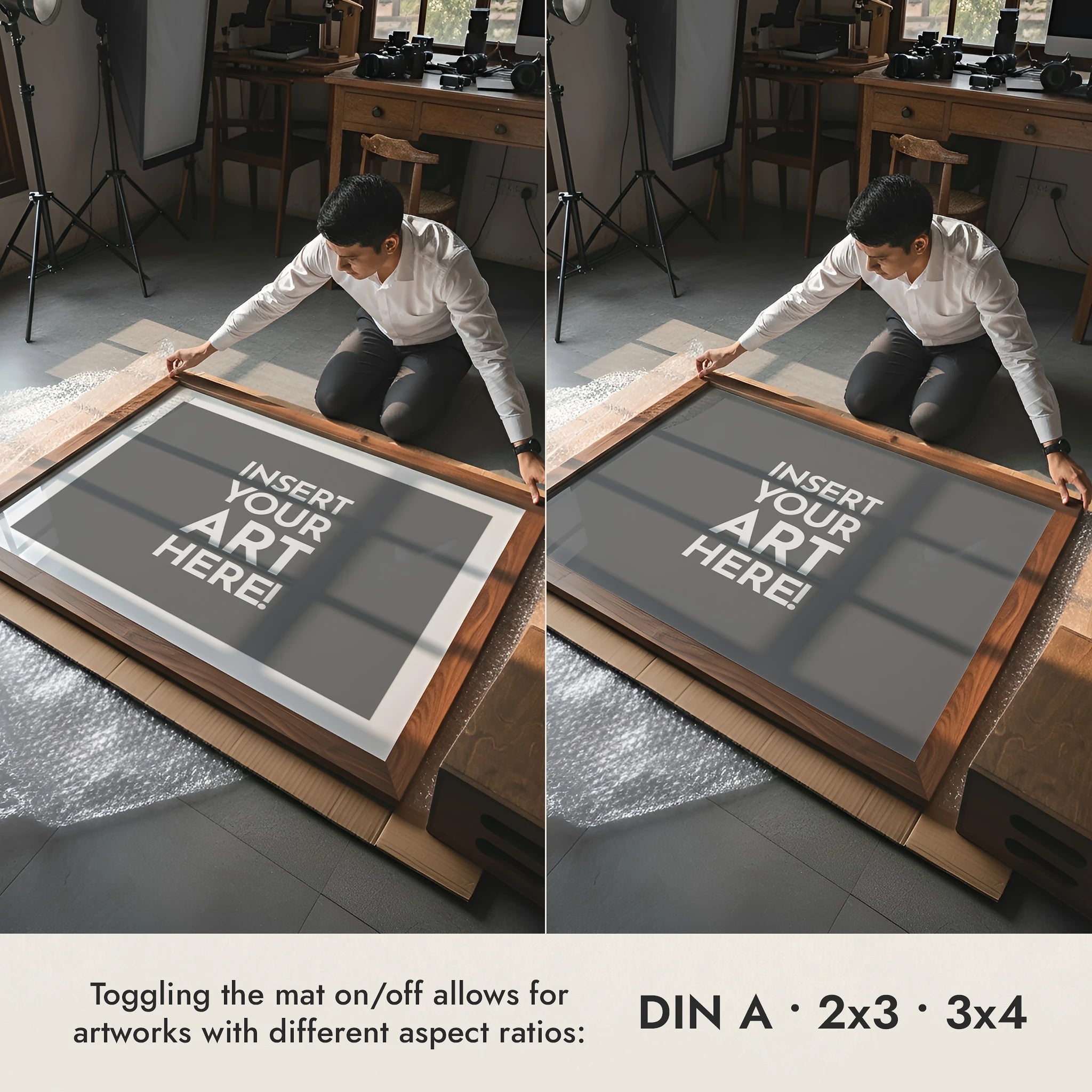Horizontal Framed Art Mockup — Man in a Studio
