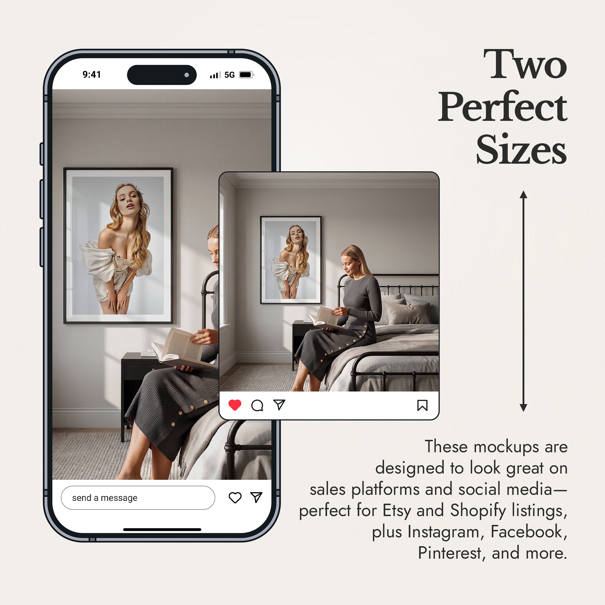 Vertical Framed Video Mockup — Woman Sitting on a Bed