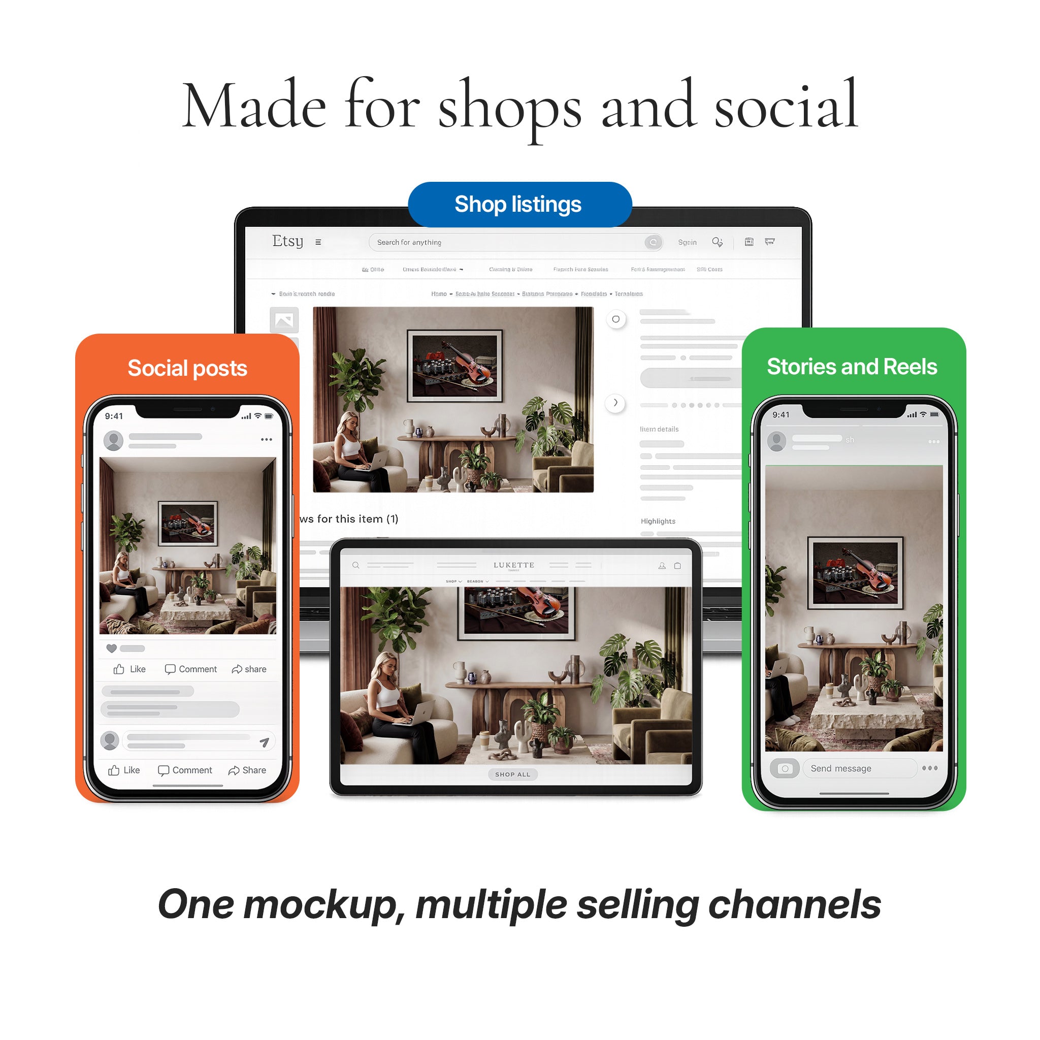 Bohemian Living Room Photo Mockup