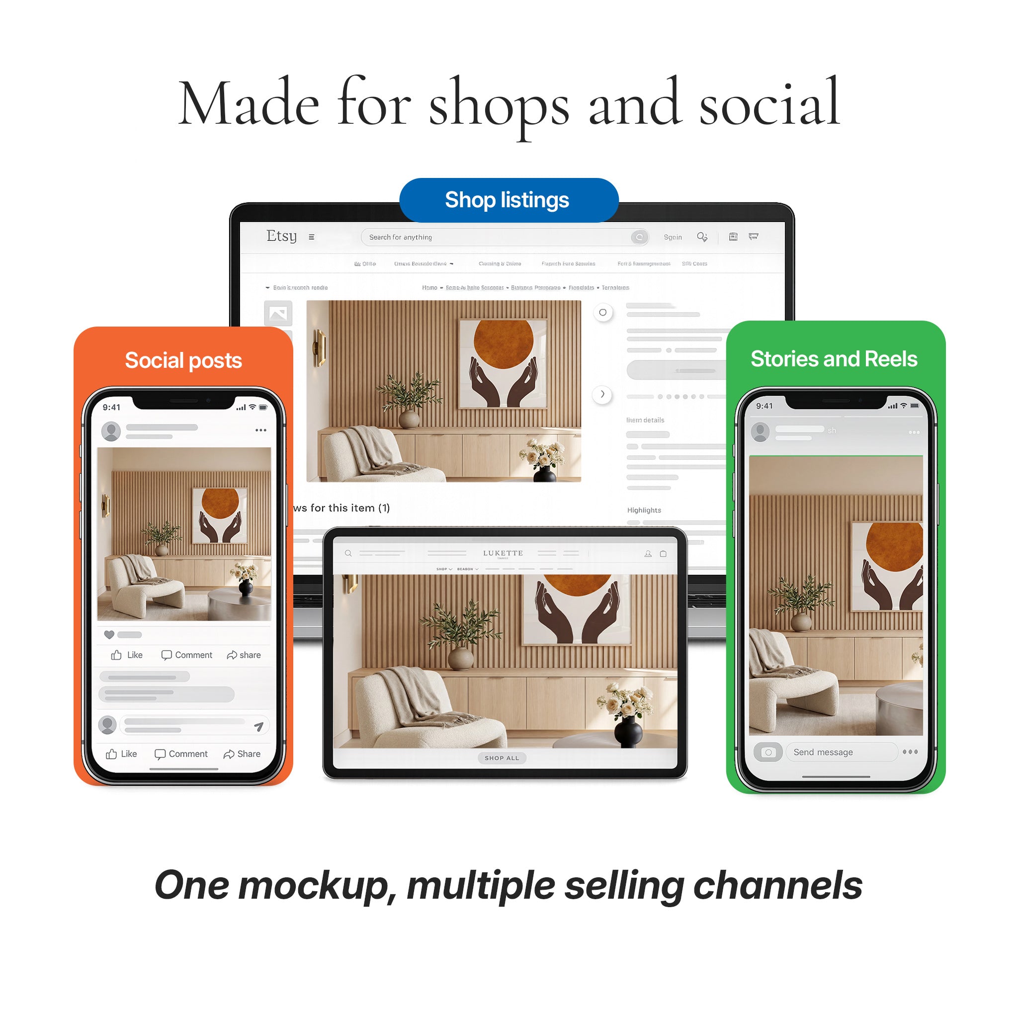 Japandi Living Room Photo Mockup