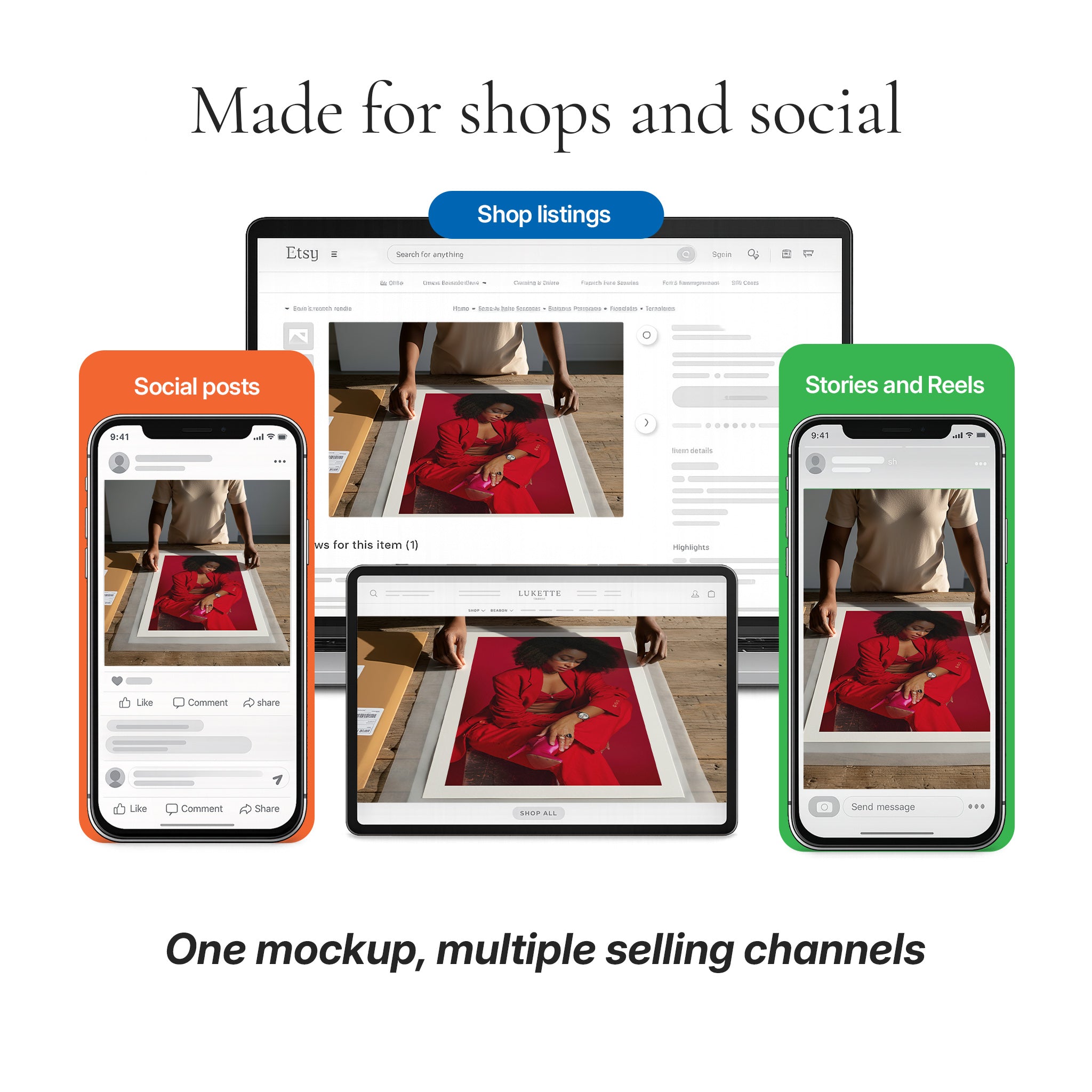 Woman Handling Prints Photo Mockup