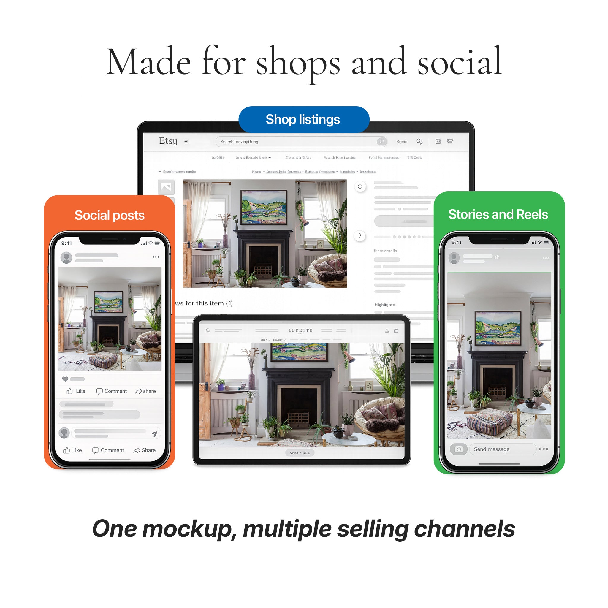 Bohemian Living Room Photo Mockup