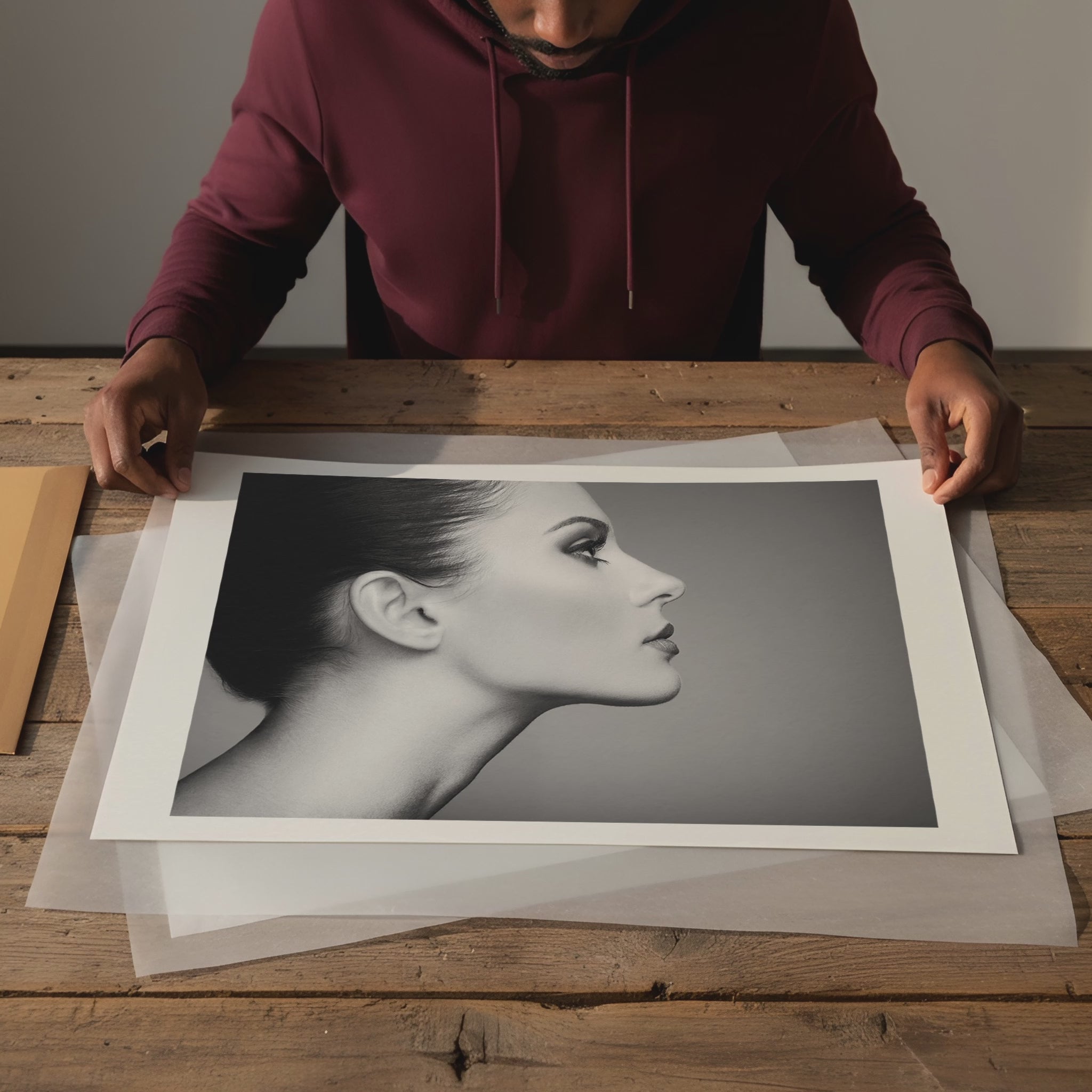 Inspecting Prints Photo Mockup