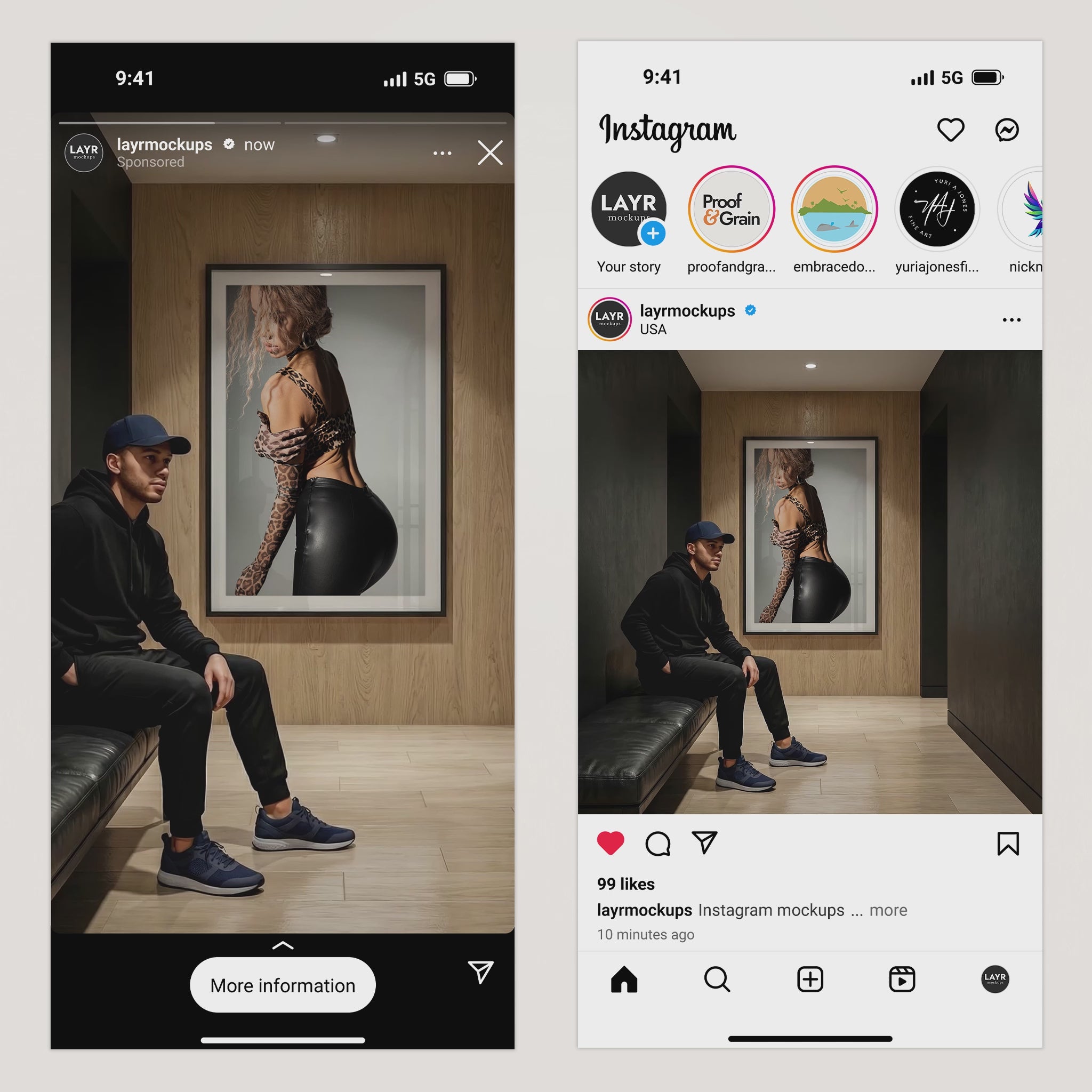 Vertical Framed Video Mockup — Man Sitting in a Hallway