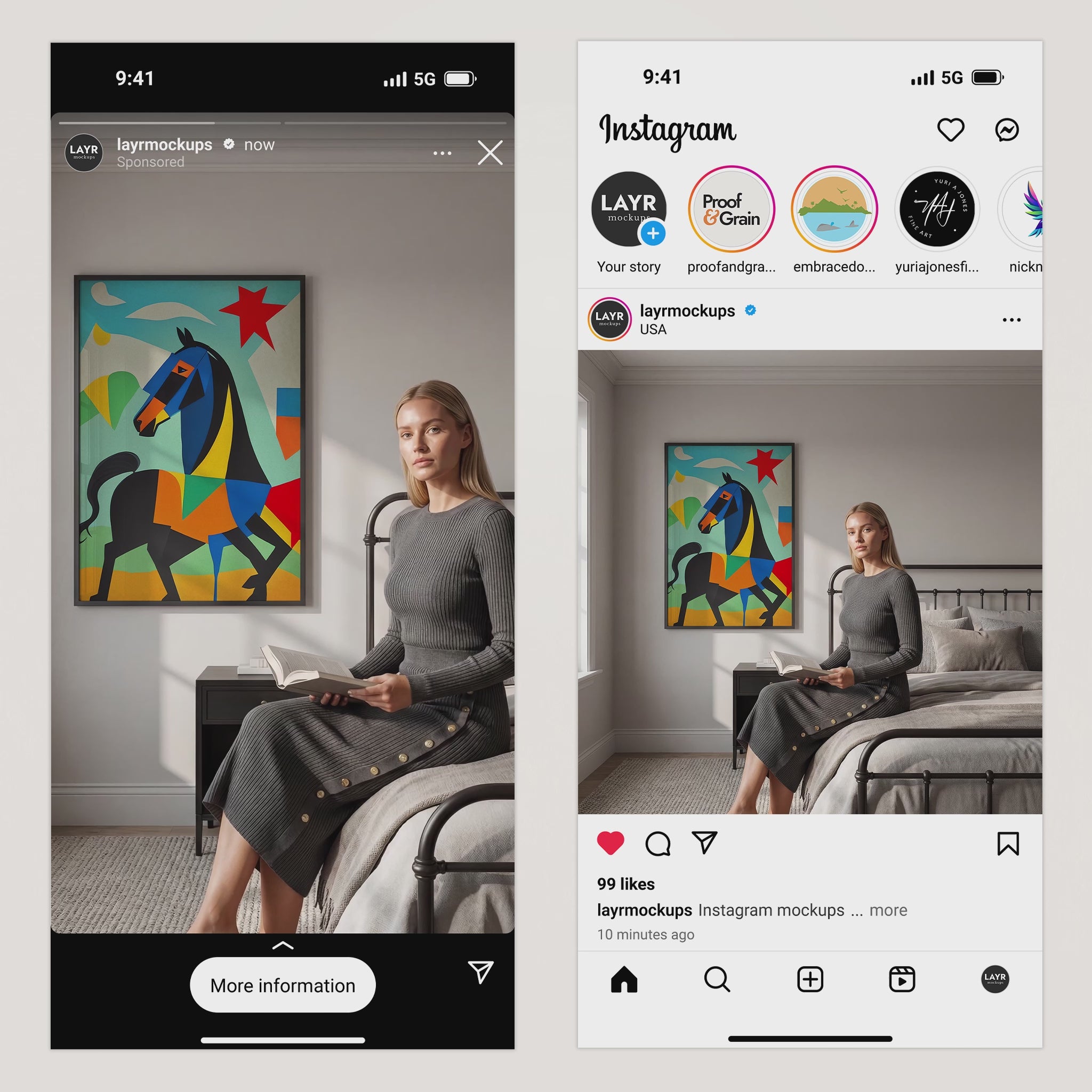 Vertical Framed Video Mockup — Woman Sitting on a Bed